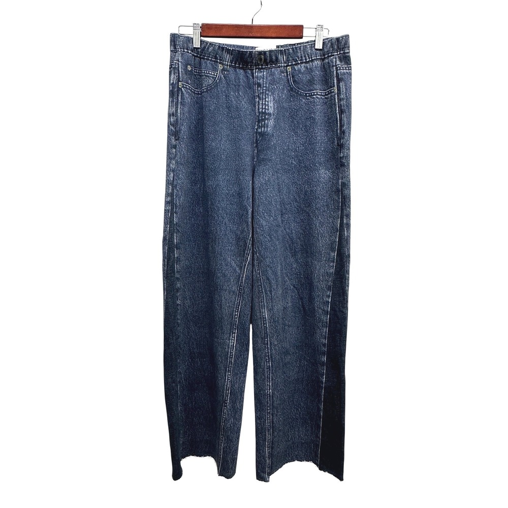 Rag & Bone Miramar Wide Leg Terry Sweatpant Jeans Large Rolled Hem Faux Denim